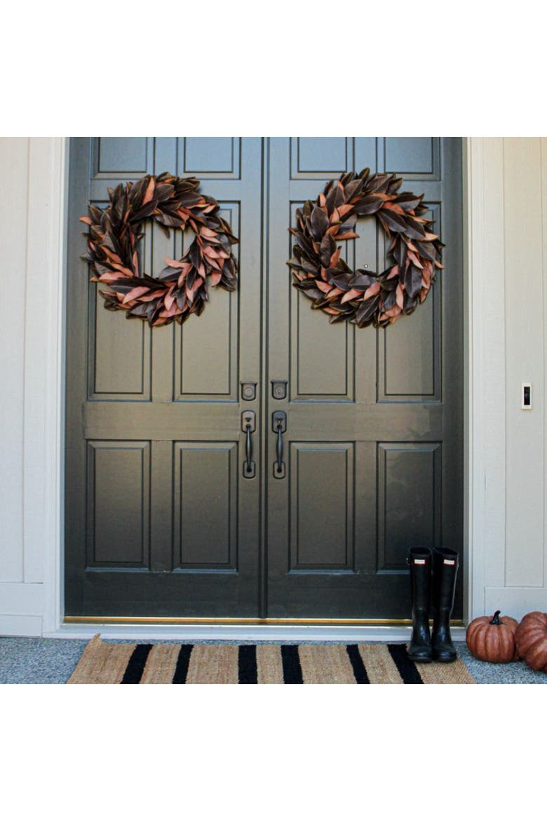 30" Faux Brown Magnolia Leaf Wreath, Alternate, color, Earth tones