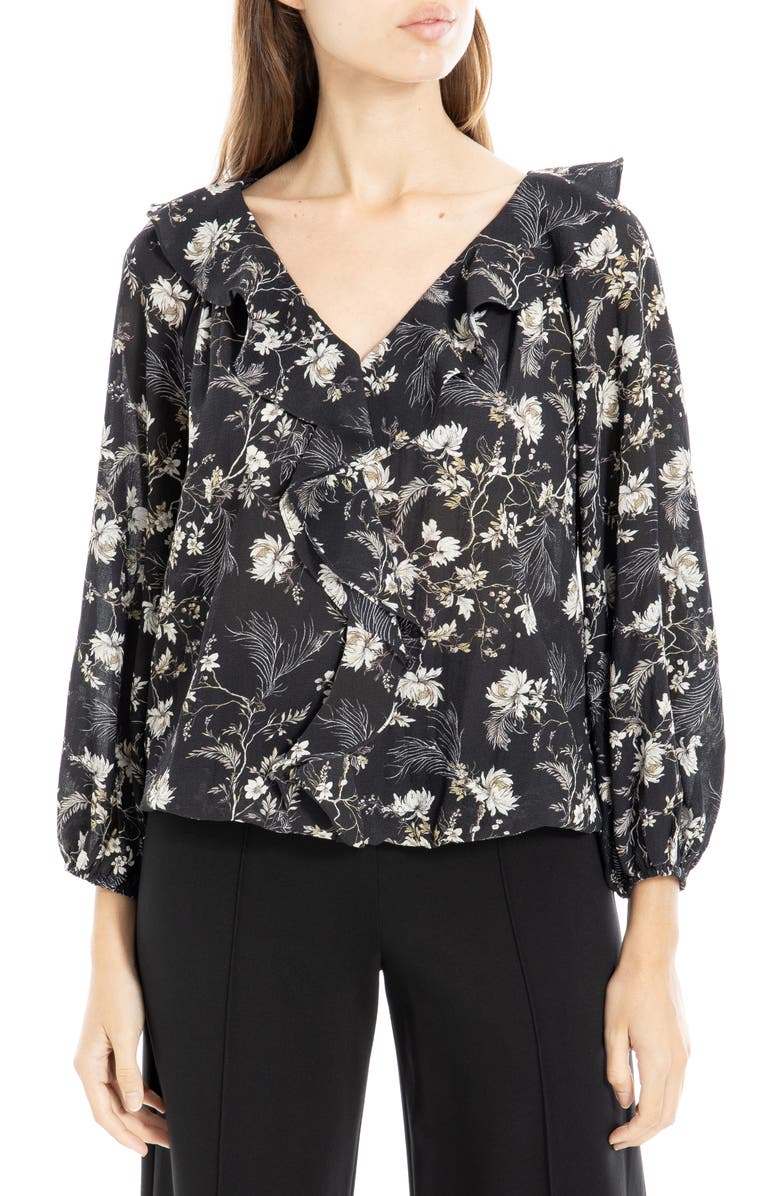 MAX STUDIO Floral Print Ruffle Neck Blouse, Alternate, color,