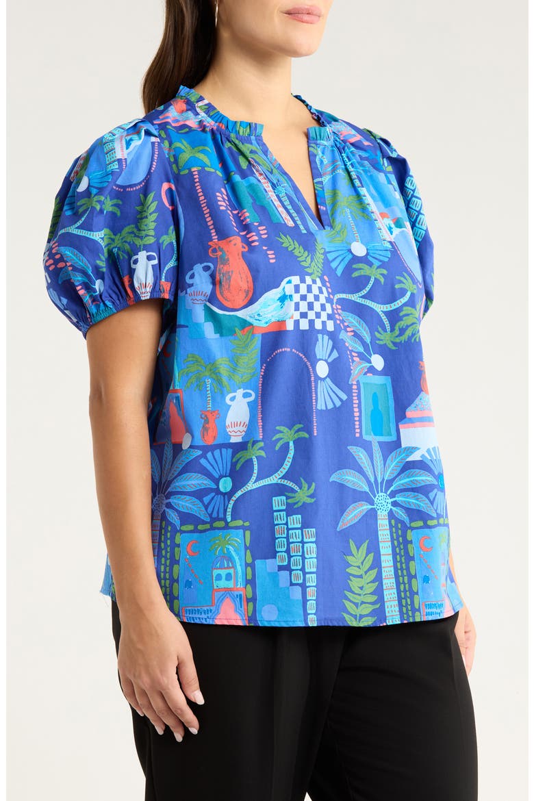 Punta Alta Puff Sleeve Cotton Top, Alternate, color, COBALT-COMBO