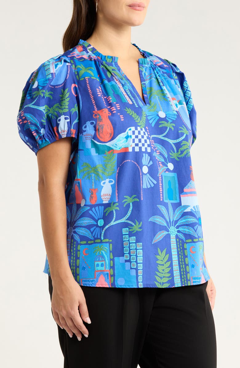 SUGARLIPS Punta Alta Puff Sleeve Cotton Top, Alternate, color, Cobalt-Combo