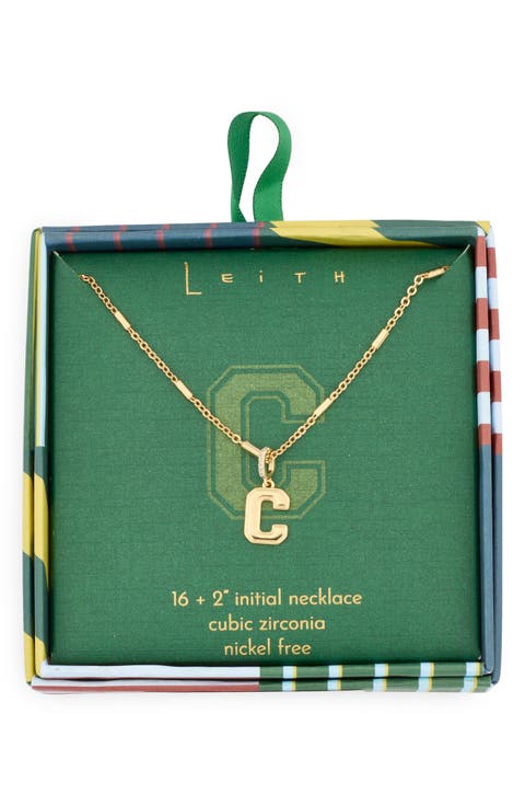 Varsity Font Cubic Zirconia Initial Pendant Necklace