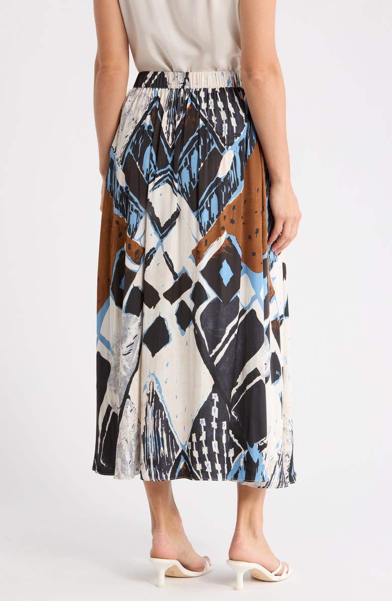 Adrianna Papell Palm Print Pleat Midi Skirt, Alternate, color, Blue Diamond Tiki