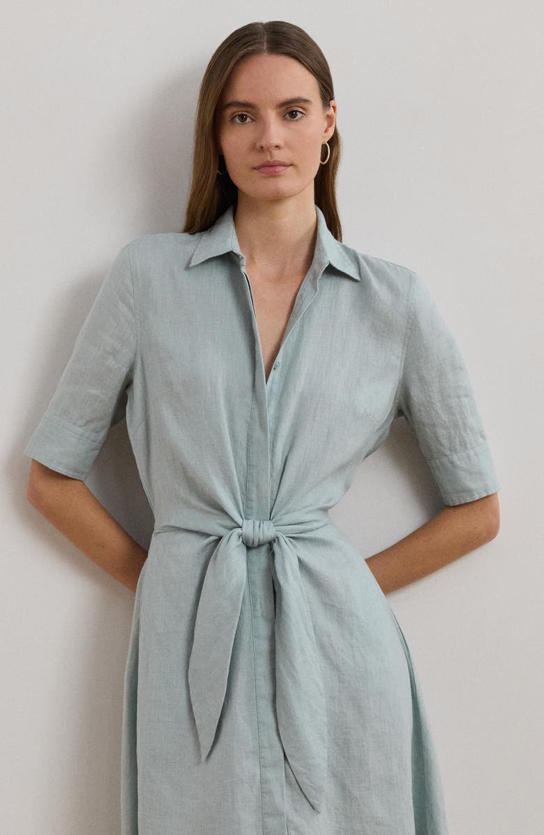Lauren Ralph Lauren Tie Front Linen Shirtdress, Alternate, color, 