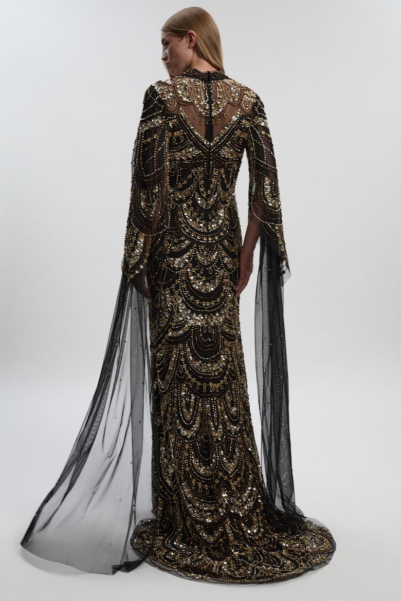 Beaded Midaxi Cape Dress, Alternate, color, Black