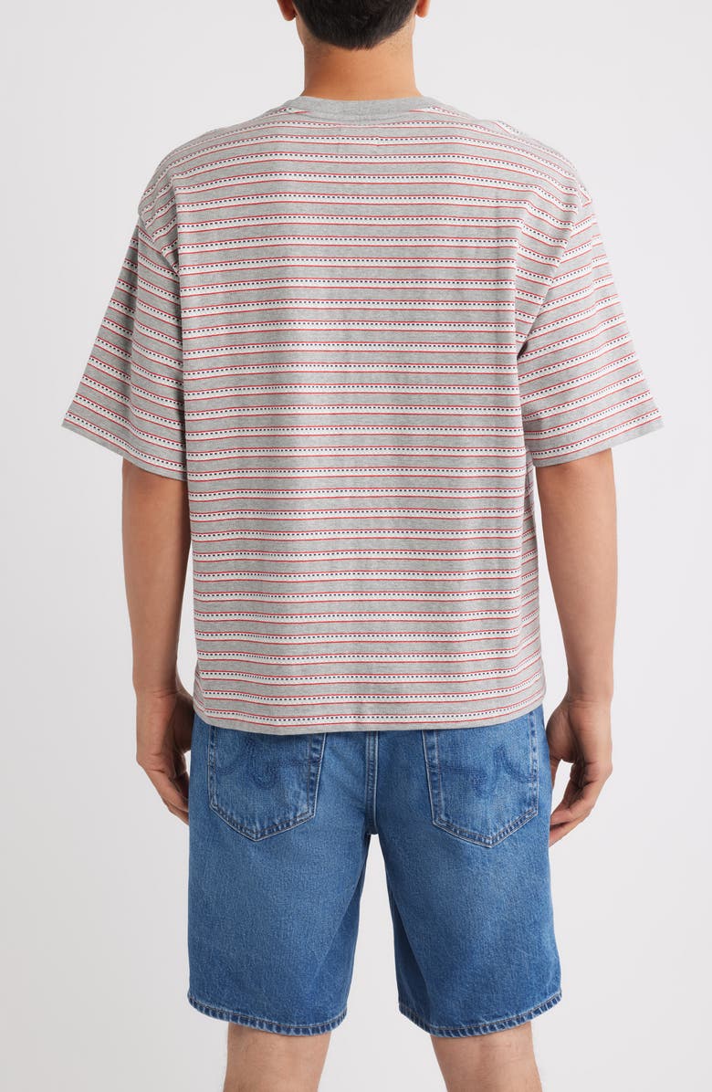 Brixton Poolside Stripe Boxy Cotton Piqué Cropped T-Shirt, Alternate, color, Heather Grey