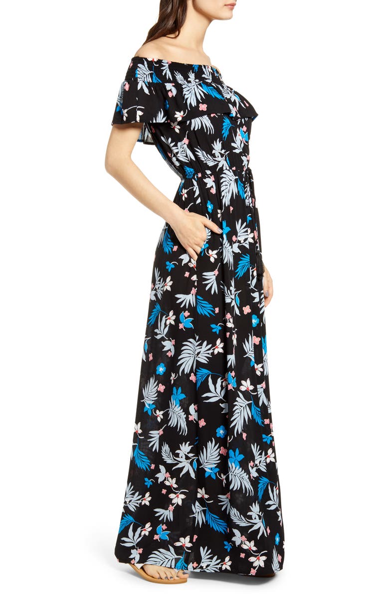 Band of Gypsies Floral Print Off the Shoulder Maxi Dress, Alternate, color,