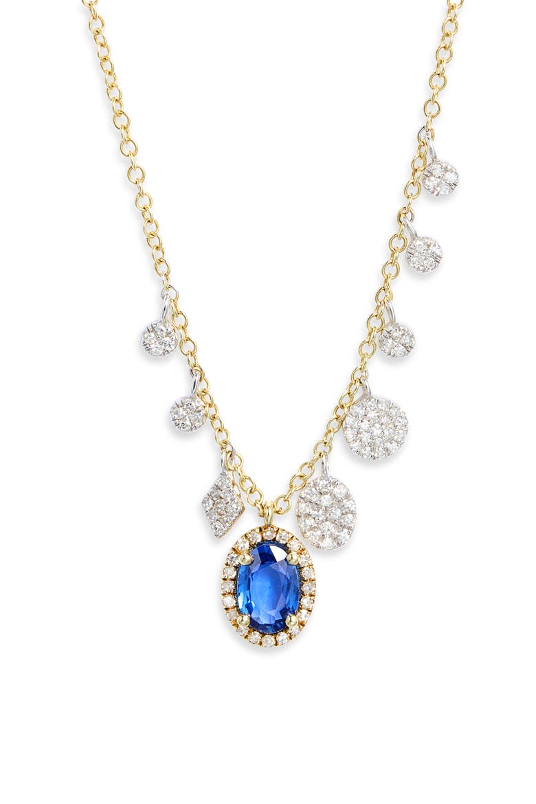 14k Gold Sapphire and Diamond Charm Necklace, Main, color, YELLOW GOLD