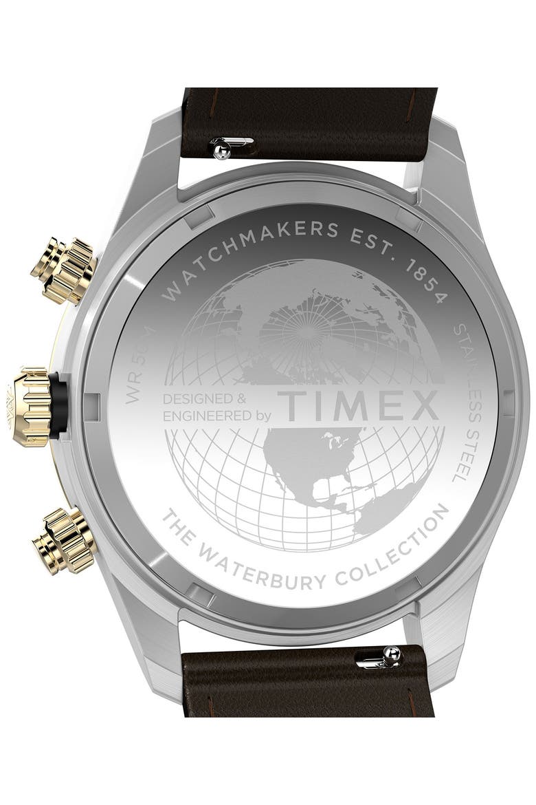 Waterbury Heritage Chronograph Leather Strap Watch, 39mm, Alternate, color, STAINLESS STEEL