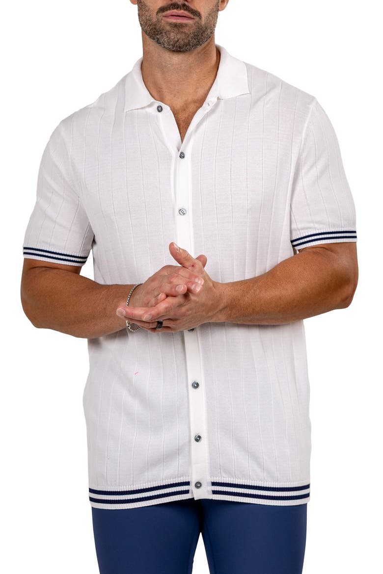 Marthy Knit Short Sleeve Button-Up Shirt, Alternate, color, WHITE