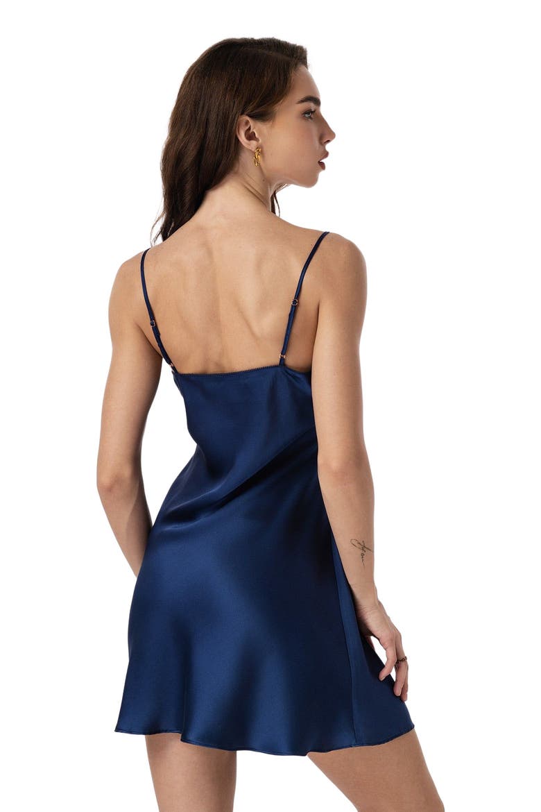 Pure Silk Adjustable Spaghetti Strap Nightgown Slip Dress, Alternate, color, NavyBlue