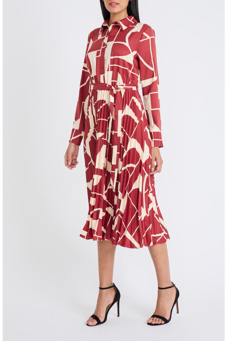 Long Sleeve Midi Shirtdress, Main, color, RUST WINE/ TAN