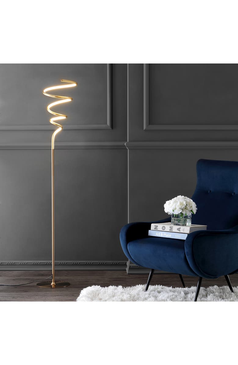 JONATHAN Y Scribble 60.5" Modern Dimmable Metal Integrated LED Floor Lamp, Alternate, color, Gold