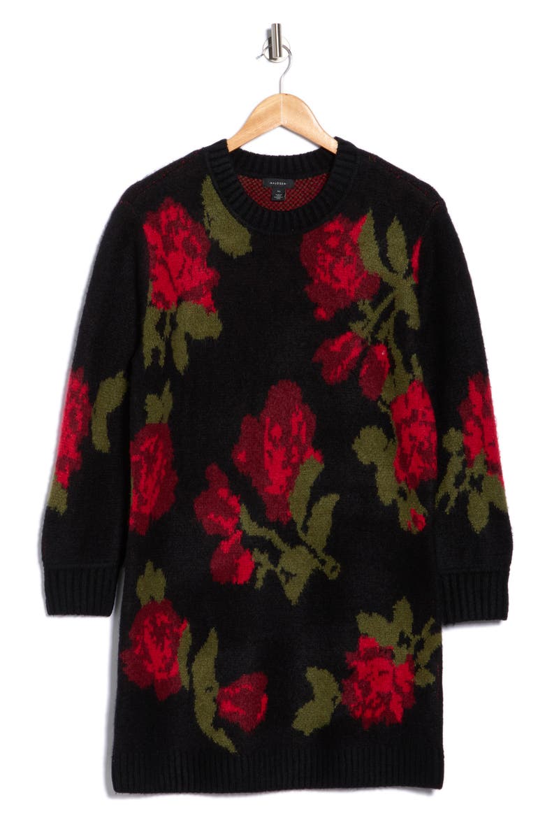 Rose Jacquard Long Sleeve Sweater Dress, Alternate, color, RICH BLACK