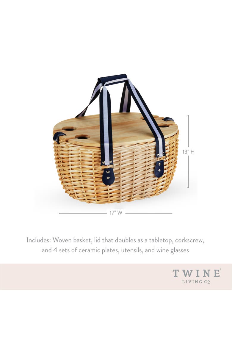 Central Park Willow Picnic Basket Set for Four, Alternate, color, Brown
