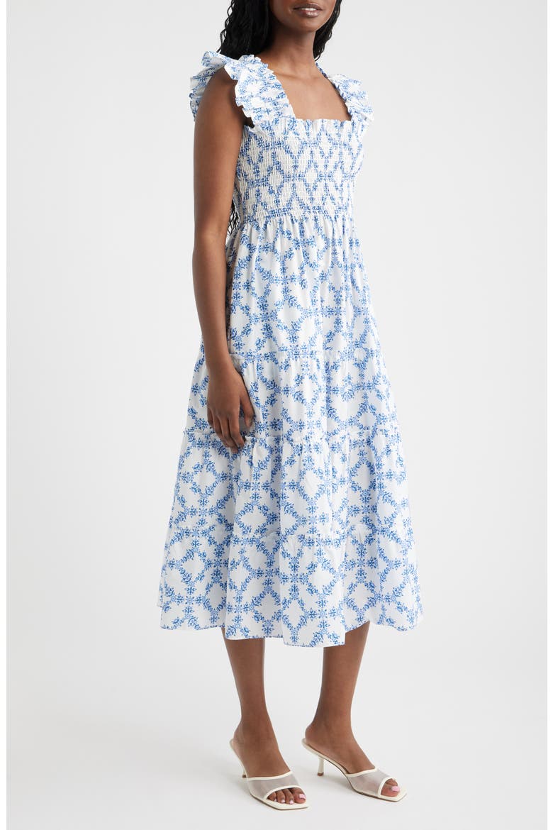 The Ellie Floral Flutter Sleeve Nap Midi Dress, Alternate, color, MARIGOLD BLOCK BLUE