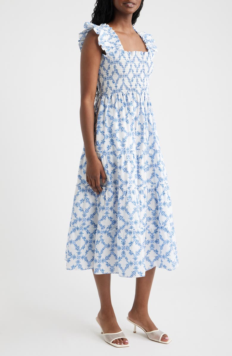 Hill House Home The Ellie Floral Flutter Sleeve Nap Midi Dress, Alternate, color, Marigold Block Blue