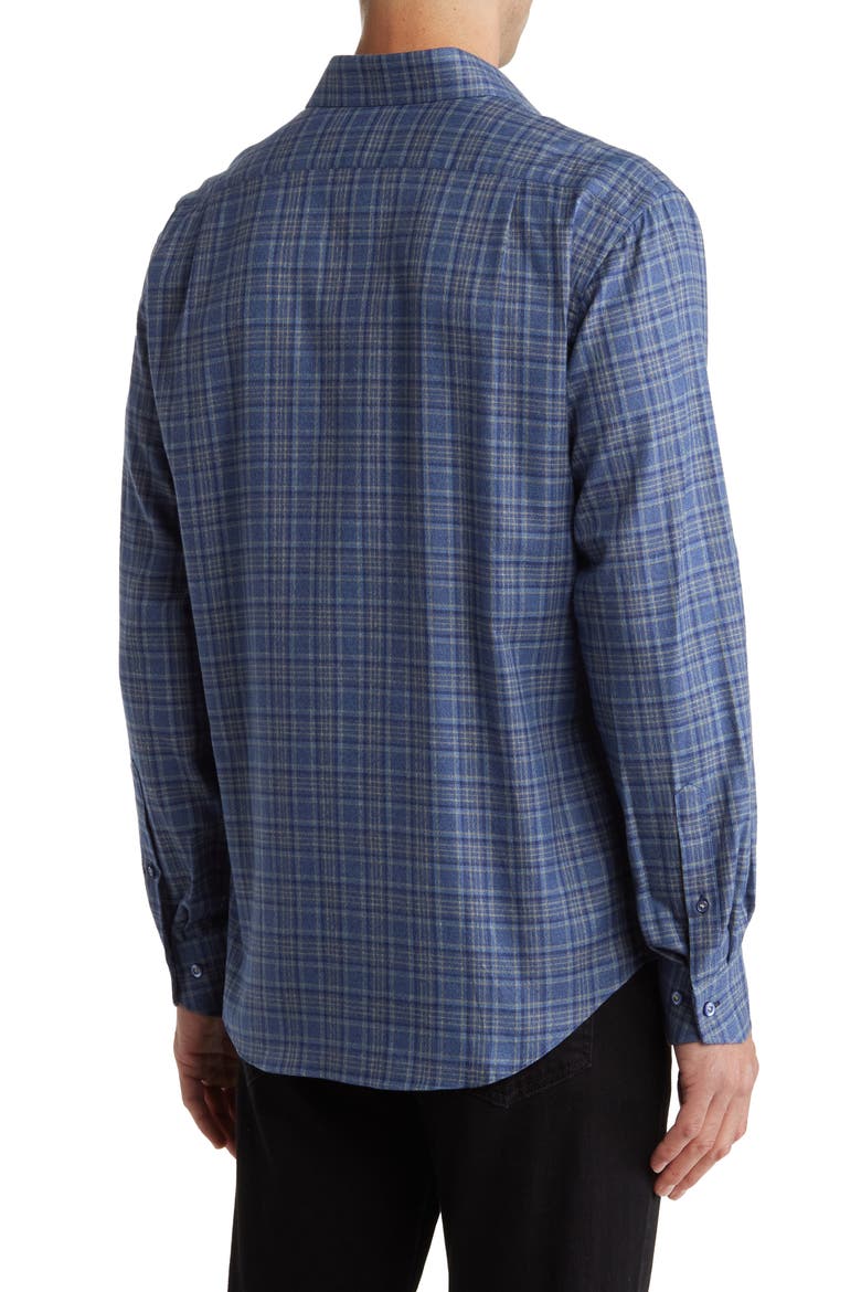 Trim Fit Flannel Cotton Dress Shirt, Alternate, color, DENIM/ NAVY/ YELLOW