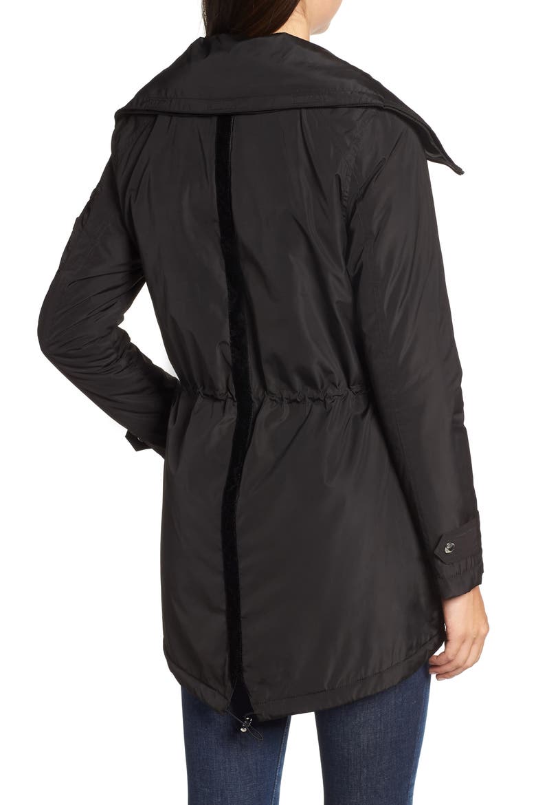 Velvet Trim Rain Parka, Alternate, color, BLACK