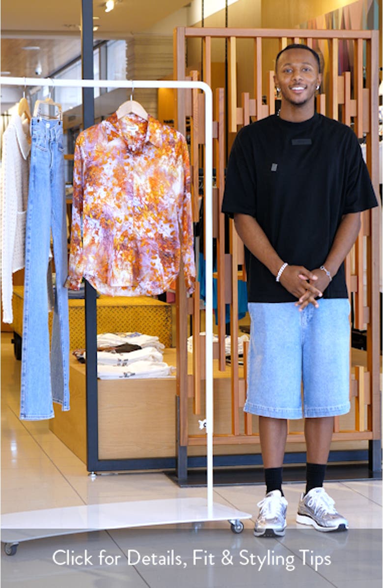 Tyler Leaf Print Silk Button-Up Shirt, sales video thumbnail