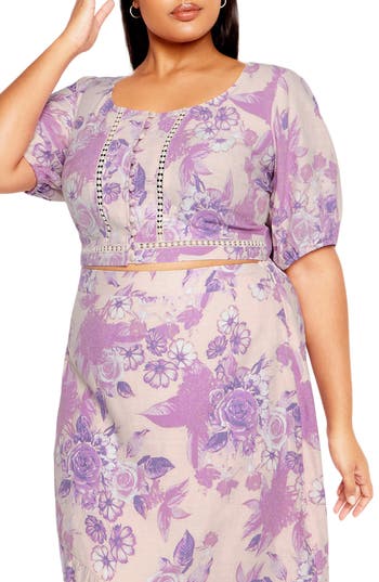 City Chic Isabella Floral Top In Purple