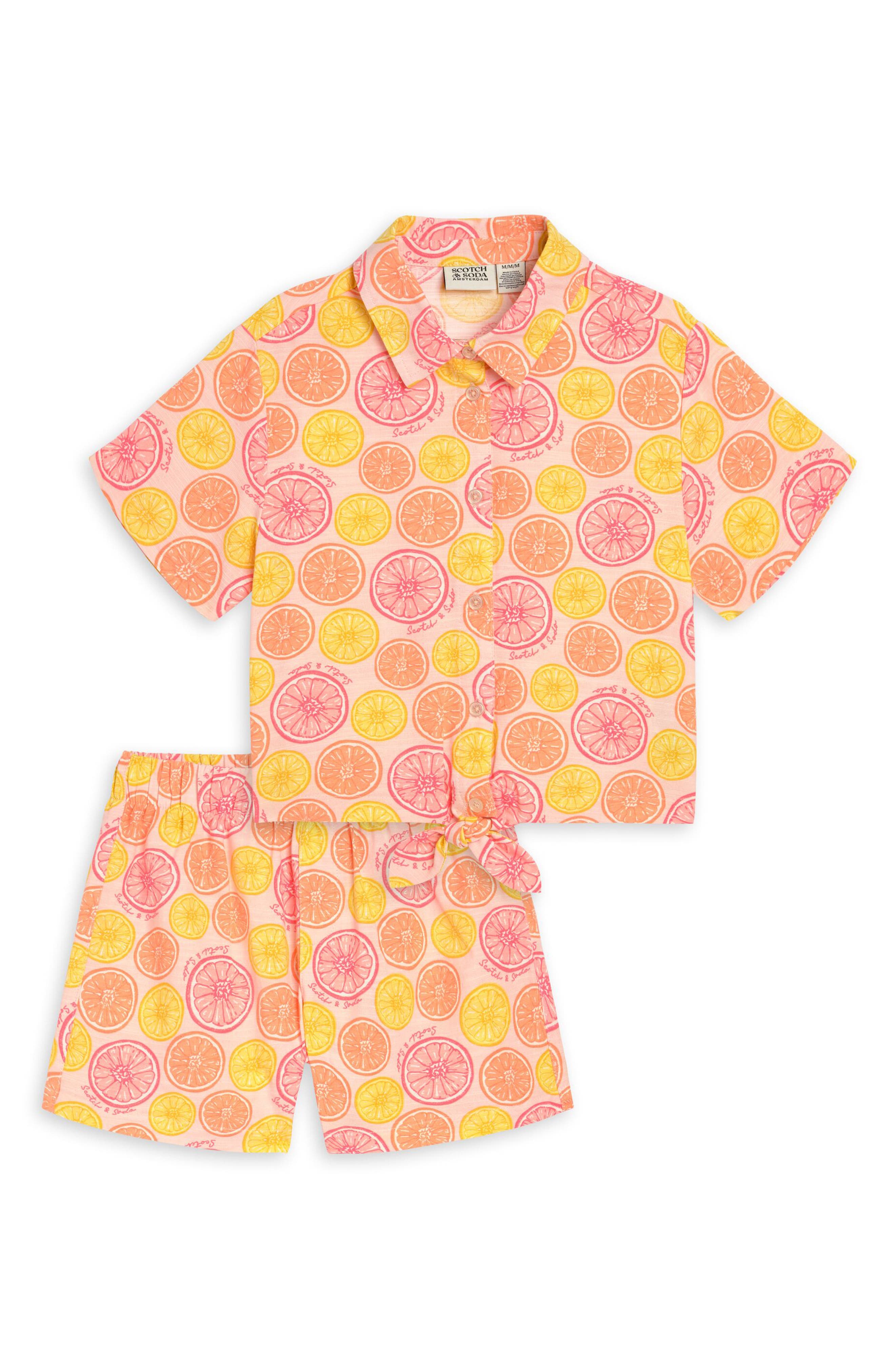 Scotch & Soda Kids' Tie Hem Button-Up Shirt & Shorts Set