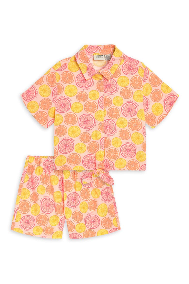 Kids' Tie Hem Button-Up Shirt & Shorts Set, Main, color, IMPATIENS PINK