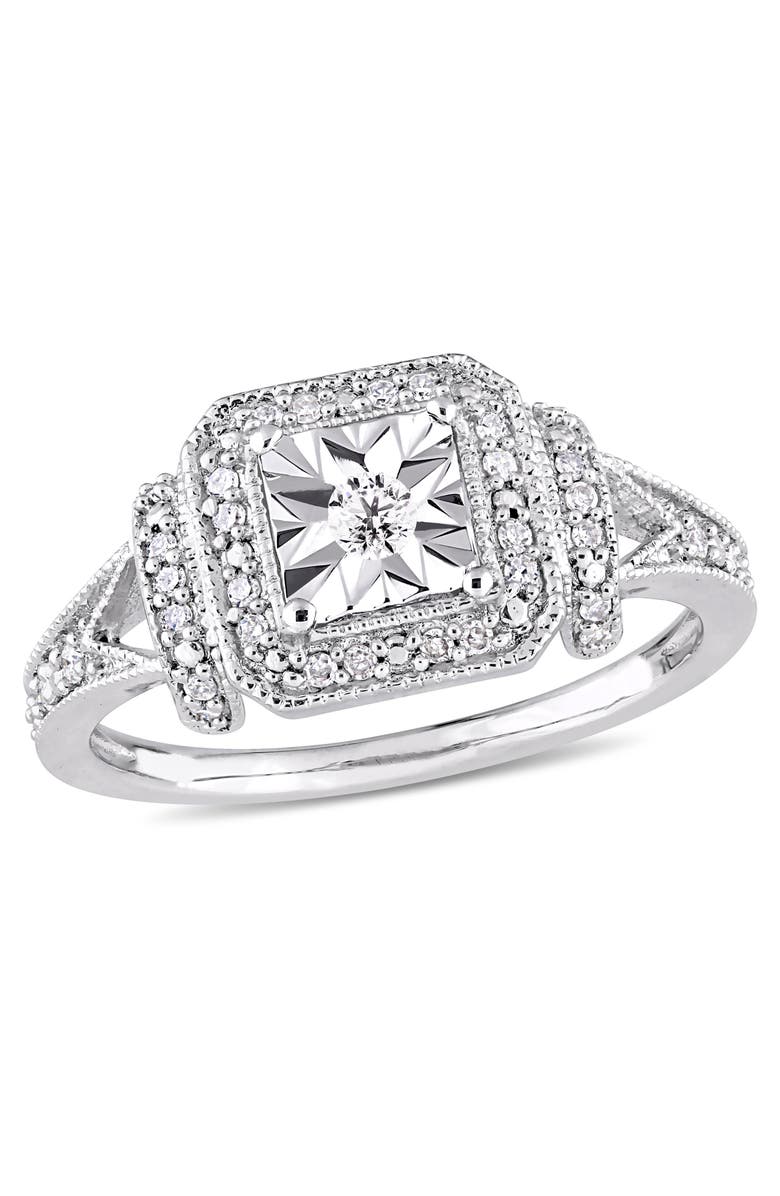 Julianna B. Diamond Halo Square Promise Ring, Main, color, Sterling Silver