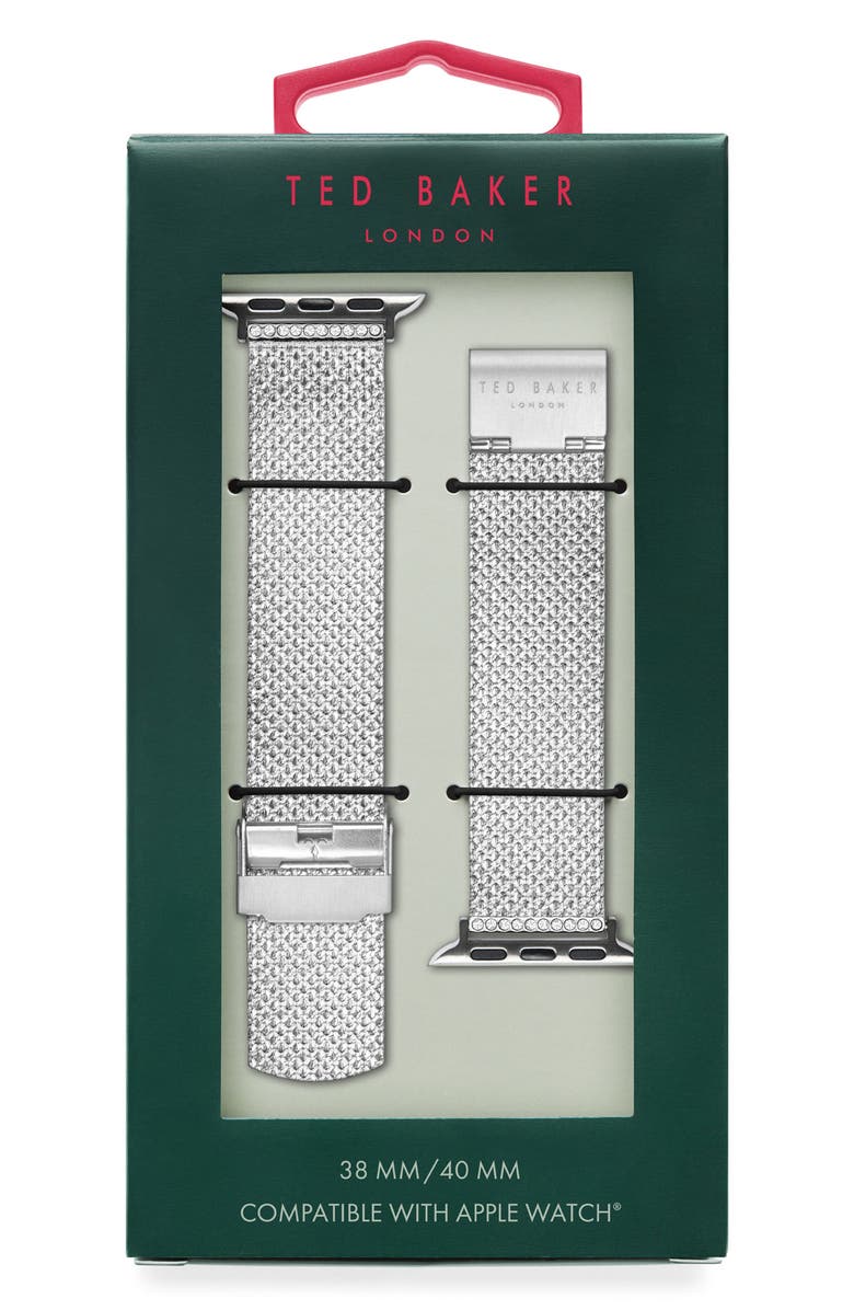 Ted Baker London Shimmer Silver Mesh 20mm Apple Watch<sup>®</sup> Watchband, Alternate, color,