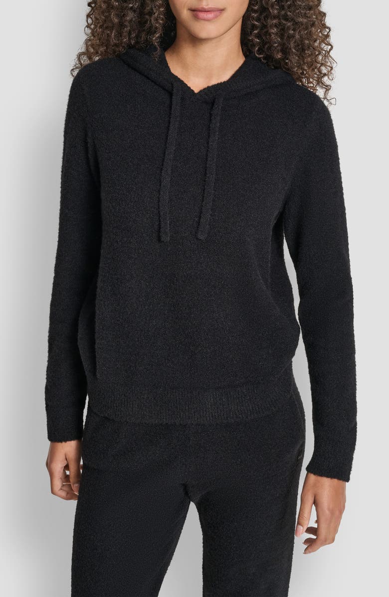 DKNY Feather Yarn Hooded Sweater, Main, color, Black