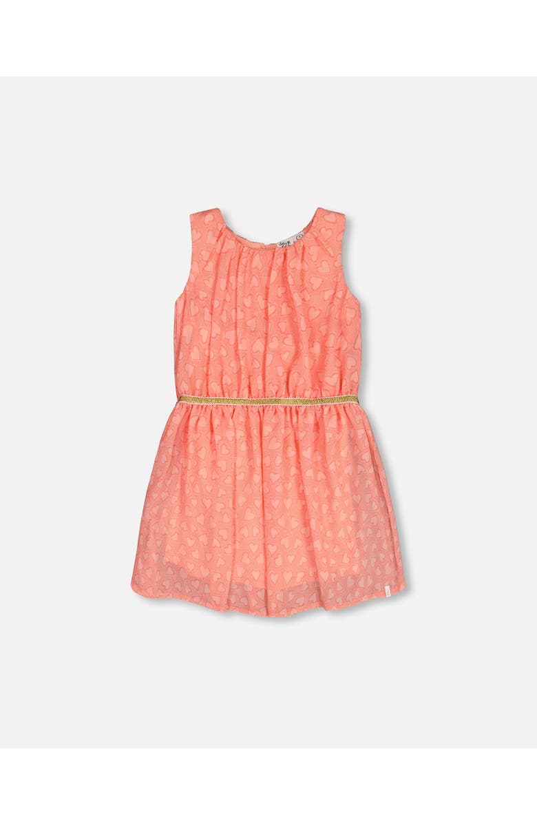 Deux par Deux Little Girl's Heart Jacquard Chiffon Dress Coral, Main, color,