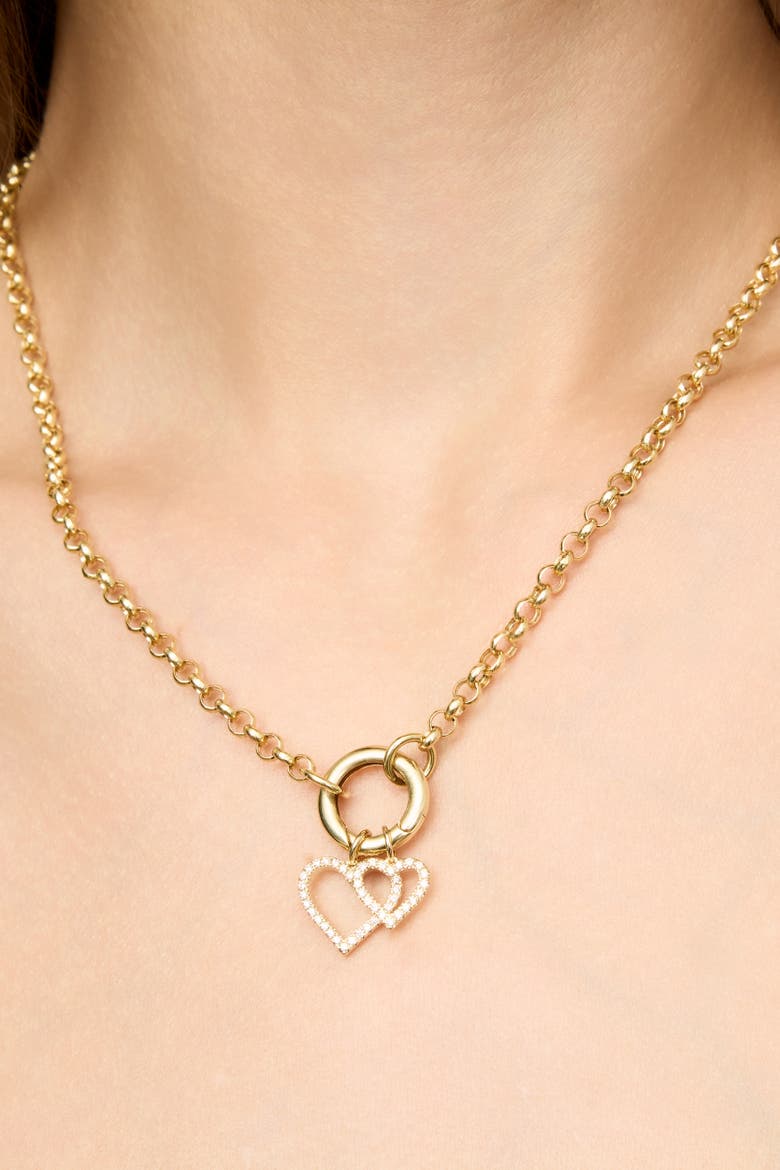 14K Yellow Gold Open Heart Diamond Pendant Charm, 15mm, Alternate, color, Yellow Gold