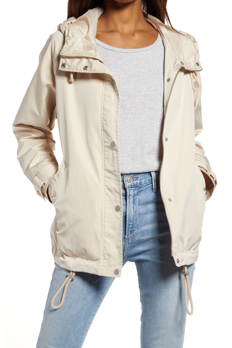 Levi's® Water Resistant Hooded Rain Jacket, Main, color, BLEACHED SAND