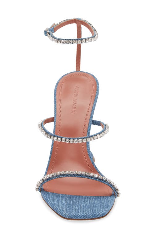 Shop Amina Muaddi Gilda Crystal Strap Denim Sandal In Denim/crystal