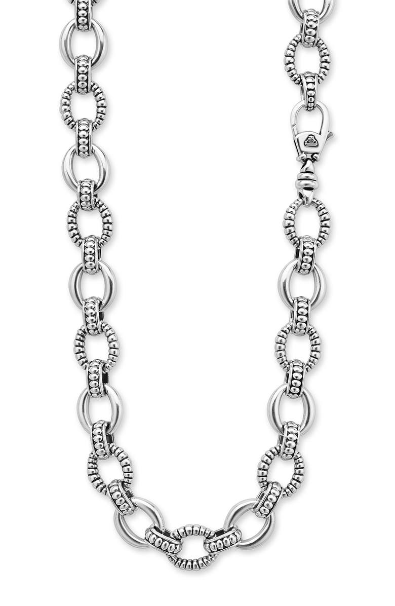 LAGOS Signature Caviar Sterling Silver Fluted Oval Link Necklace, Alternate, color, 