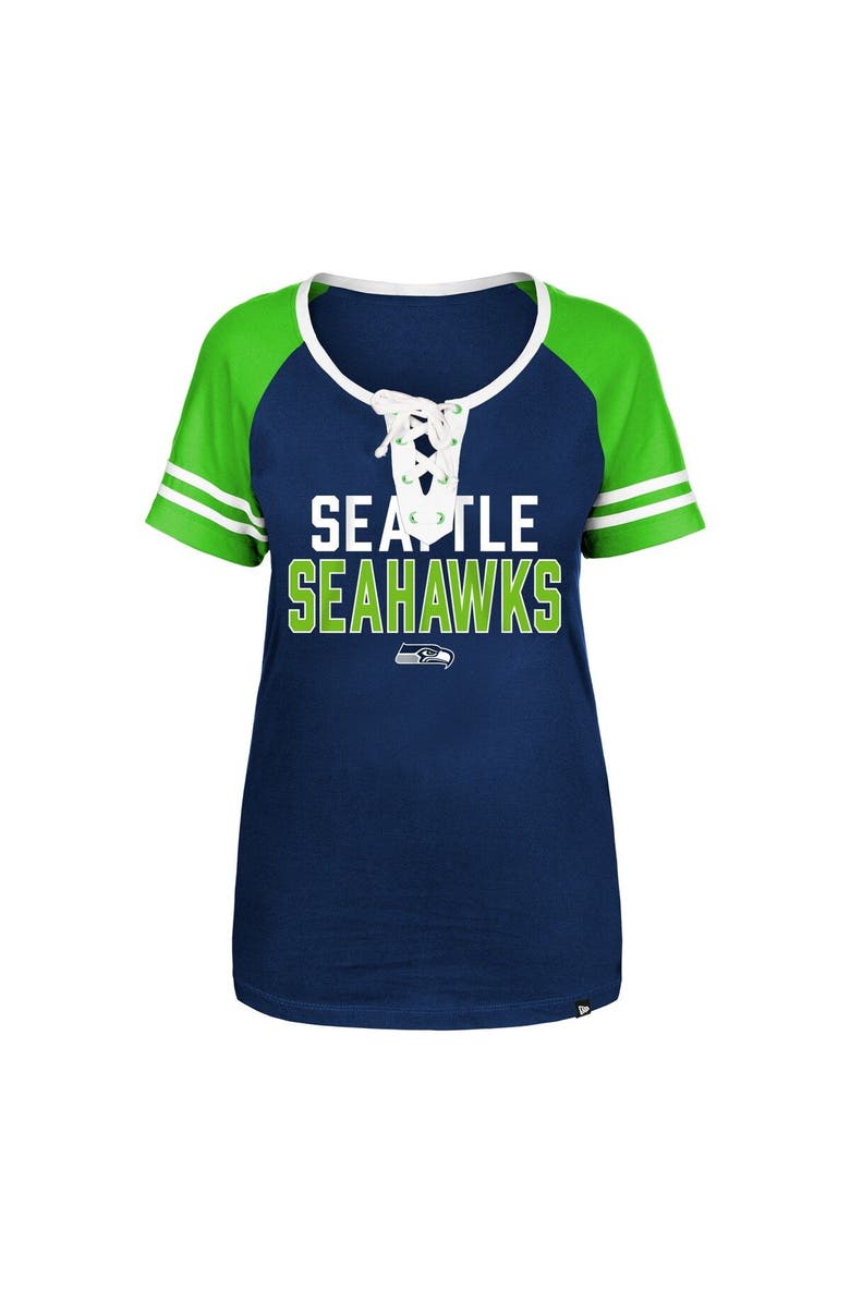 New Era Women's New Era College Navy Seattle Seahawks Raglan Lace-Up T-Shirt, Alternate, color, 