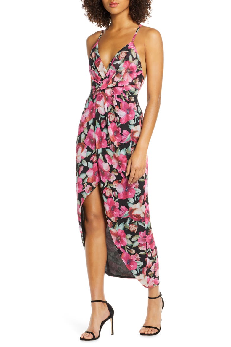 The Ina Floral Print Tulip Hem Cocktail Dress, Main, color, BERMUDA FLORAL PINK