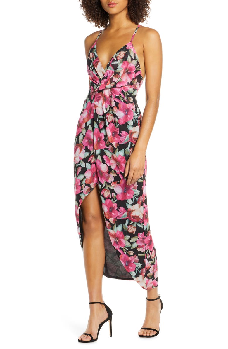 Fame and Partners The Ina Floral Print Tulip Hem Cocktail Dress, Main, color, 
