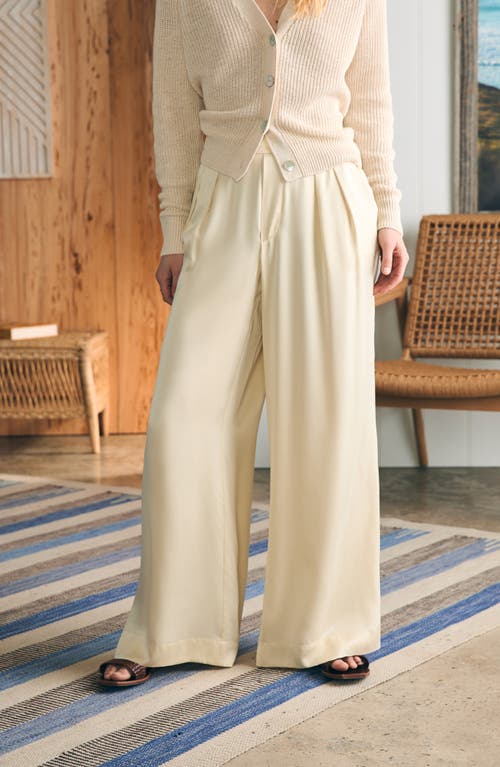 Faherty Gemma Wide Leg Silk Pants In Pearled Ivory