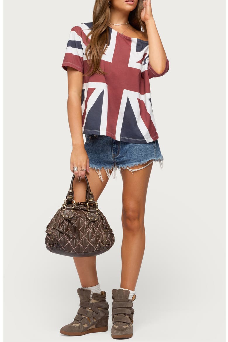 Union Jack Off-the-Shoulder T-Shirt, Alternate, color, NAVY-AND-RED