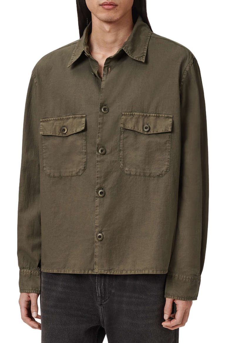 Strand Button-Up Shirt, Main, color, MANGROVE GREEN