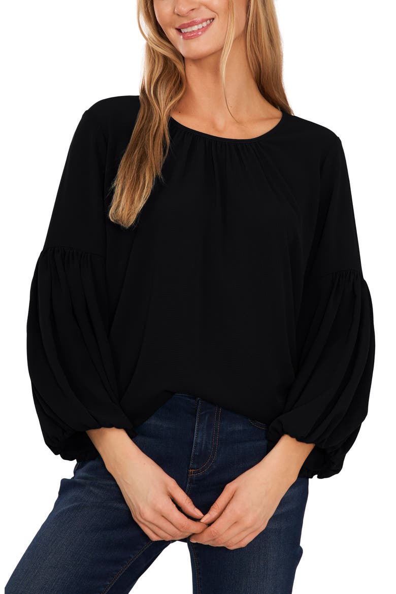 Balloon Sleeve Crepe Blouse, Main, color, RICH BLACK