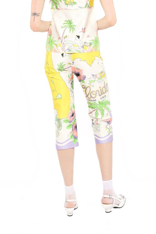 Anna Sui Florida Cotton Sateen Capri Pants In Lavender Multi