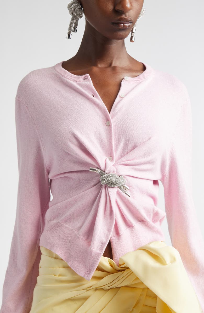 Area Crystal Knot Cotton & Cashmere Cardigan, Alternate, color, Pastel Pink
