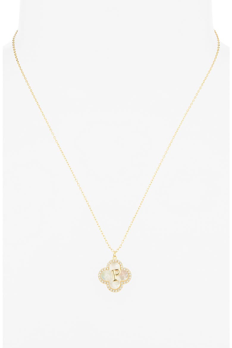 Clover Mother-of-Pearl Initial Pendant Necklace, Alternate, color, GOLD