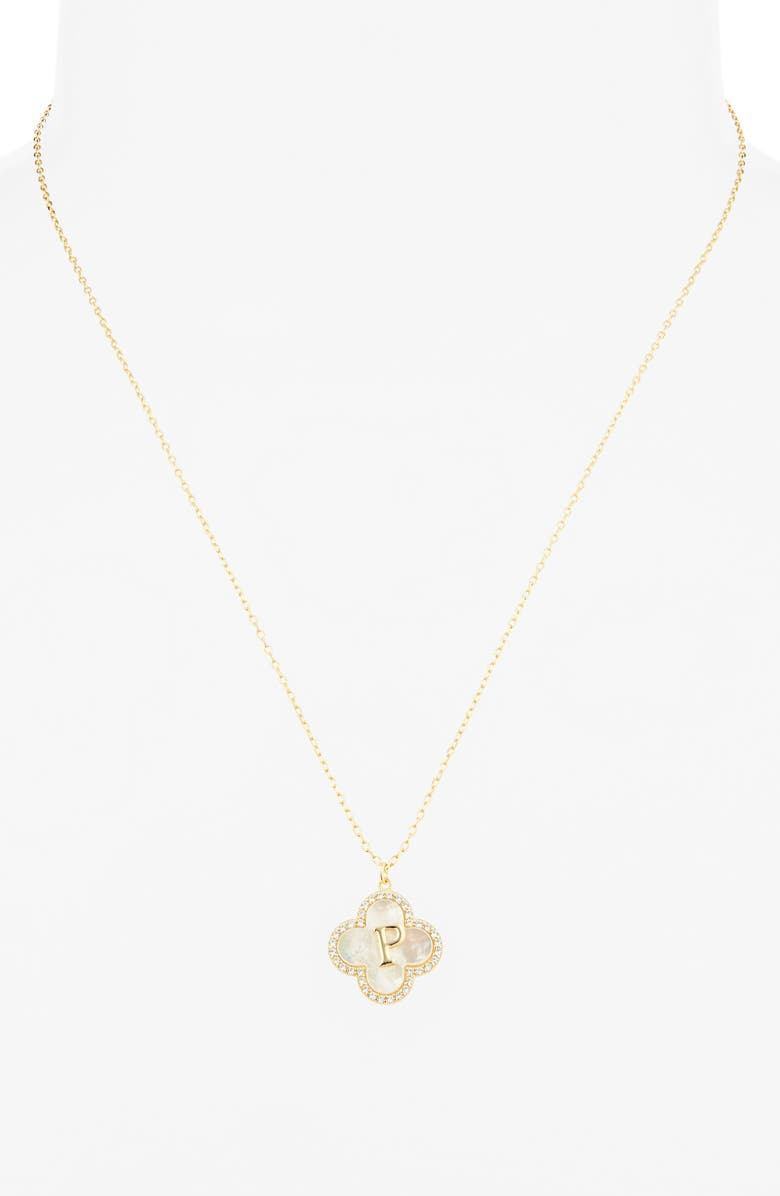 Argento Vivo Sterling Silver Clover Mother-of-Pearl Initial Pendant Necklace, Alternate, color, Gold