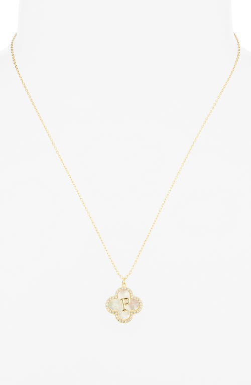 Argento Vivo Sterling Silver Clover Mother-of-pearl Initial Pendant Necklace In Gold