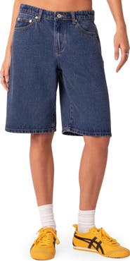 EDIKTED Oversize Low Rise Denim Bermuda Shorts