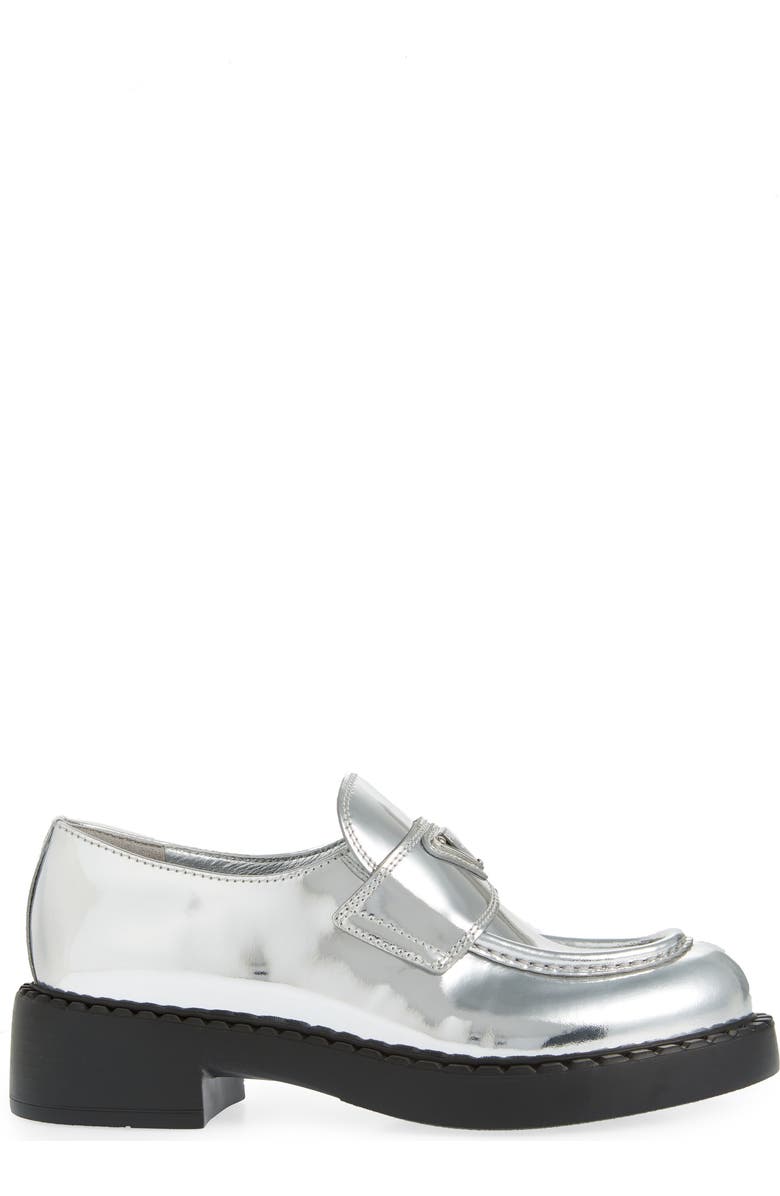 Prada Chocolate Metallic Loafer, Alternate, color,
