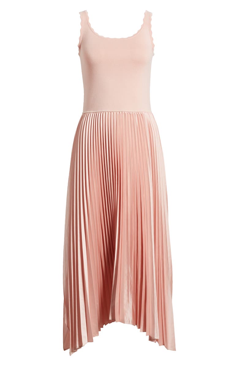 Elie Tahari The Mave Mixed Media Pleated Midi Sweater Dress, Alternate, color, 