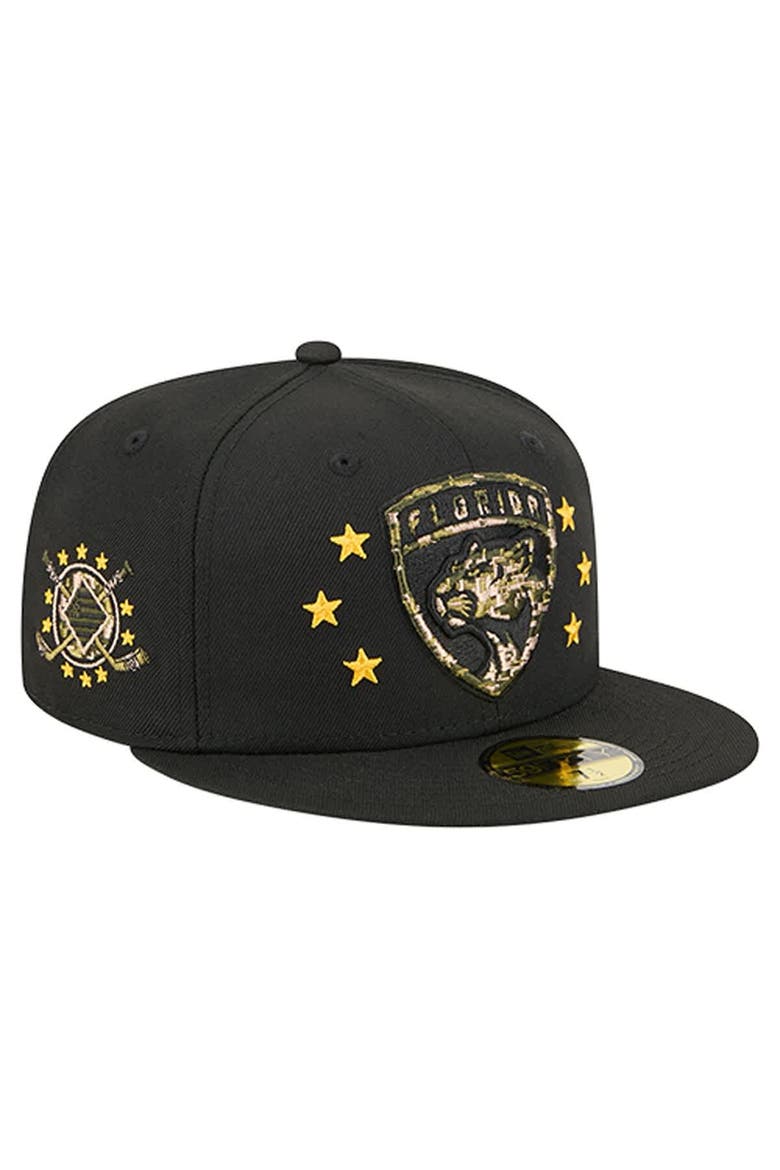 Men's New Era  Black Florida Panthers Military Appreciation Digital Camo Stars 59FIFTY Fitted Hat, Main, color, Black